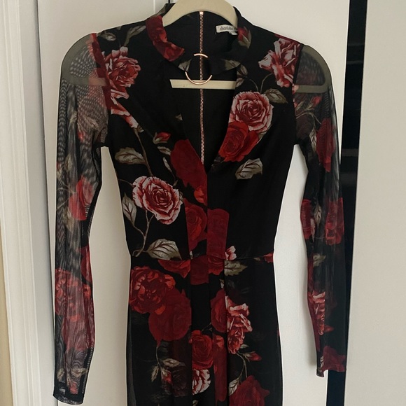 Charlotte Russe one piece rose mesh lined pants jumpsuit suit fitted xs - Picture 6 of 10